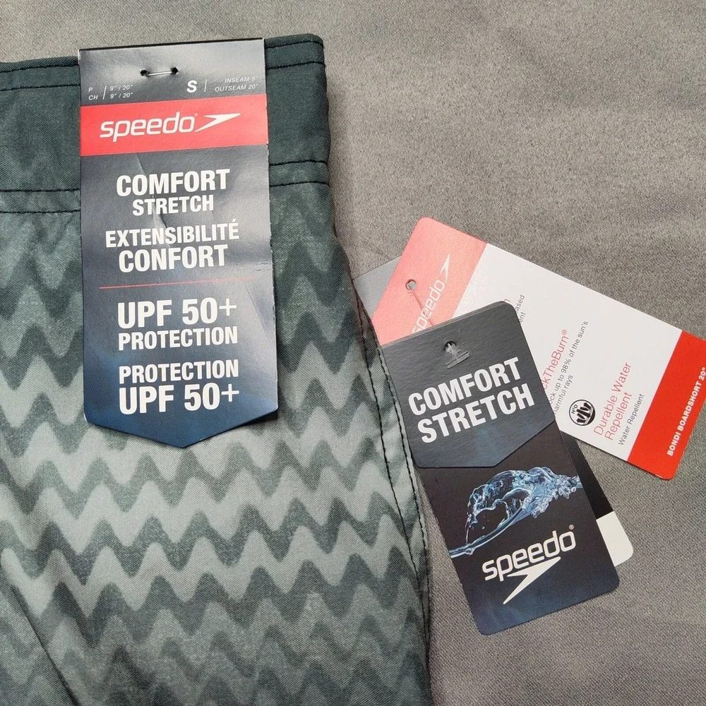 SPEEDO Men Small Bondi Boardshorts Black Comfort Stretch Swim Trunks‎ NEW